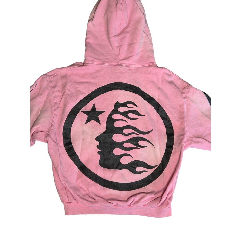 Hellstar Studios Pink Graphic Zip Up Hoodie Mens Large Flame Sleeve Streetwear - Picture 4 of 12